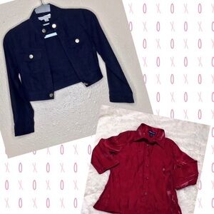 Amy Byer & Limited Too Girls 10 Y2K Crop Open Front Blazer & Button Up Blouse